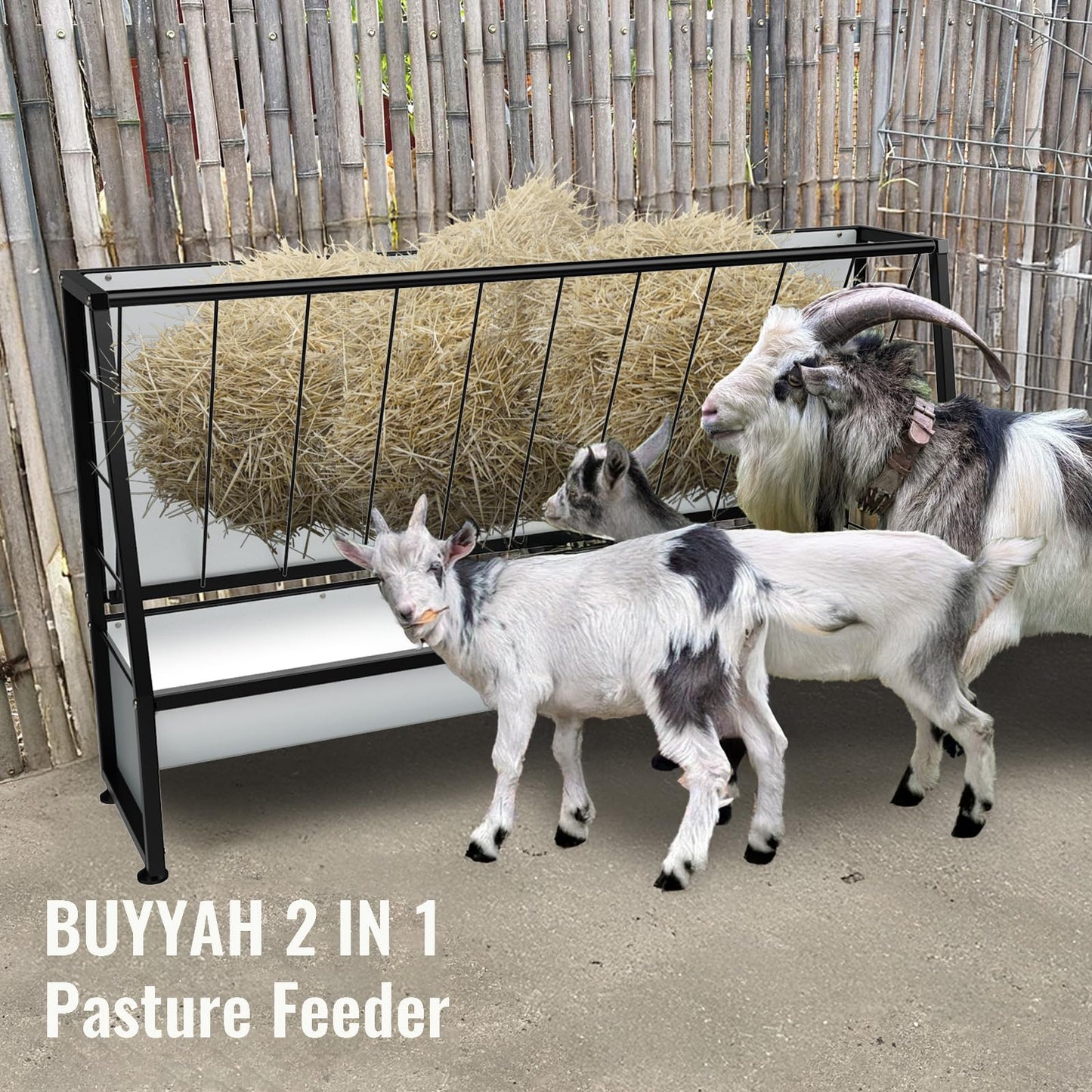 BUYYAH 4 Ft Pasture Hay Feeder Black, Livestock Hay Feeder, Outdoor Hay Feeder for Sheep, Goats, Pony and Miniature Horses