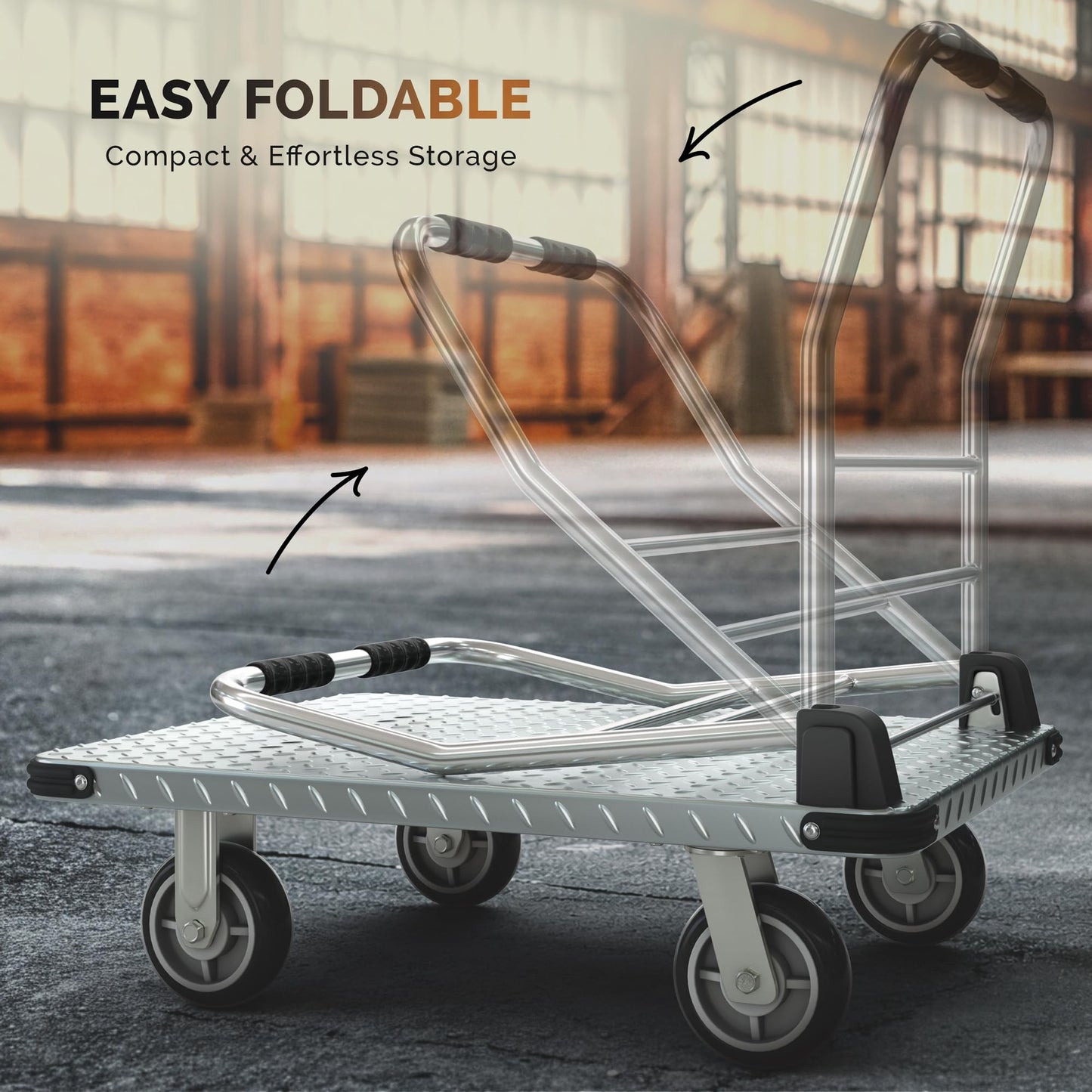 2200 lbs. Capacity Foldable Push Cart Dolly | Moving Platform Hand Truck | Heavy Duty Space Saving Collapsible | Swivel Flat Bed Wagon - Furniture Luggage Lifting