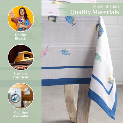 Maison d' Hermine Table Cloth Rectangle Table 100% Cotton 60 x 90 Inches Tablecloth Reusable Decorative for Dining Kitchen Room Farmhouse Home Gifts for Mothers Day Spring Summer - Poisson