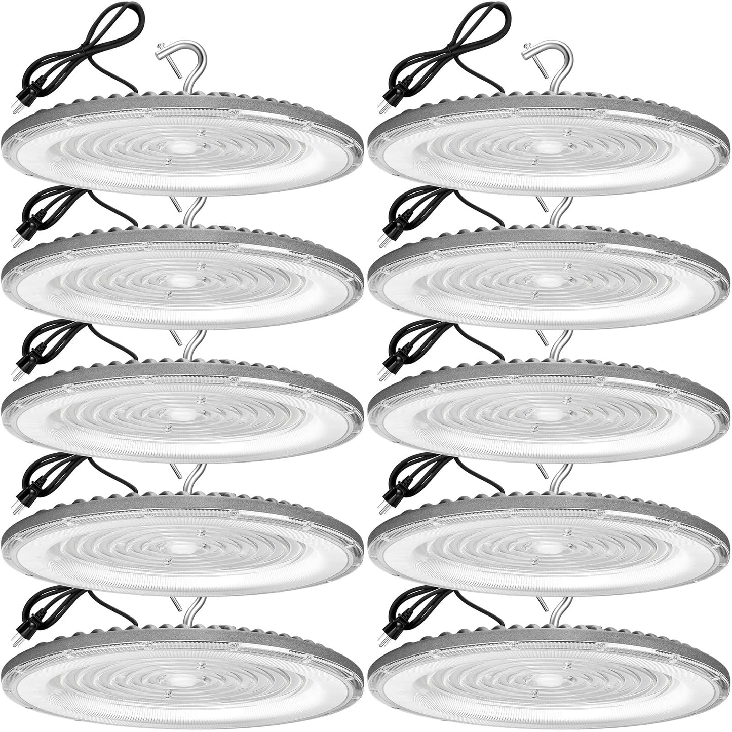 XYCN 10 Pack 300W UFO Led High Bay Light,120VAC,5000K Daylight Commercial Bay Lighting,IP66 Waterproof,45050LM,1300W MH/HPS with Plug Area Light for Warehouse/Shop/Workshop/Barn/Gym/Factory