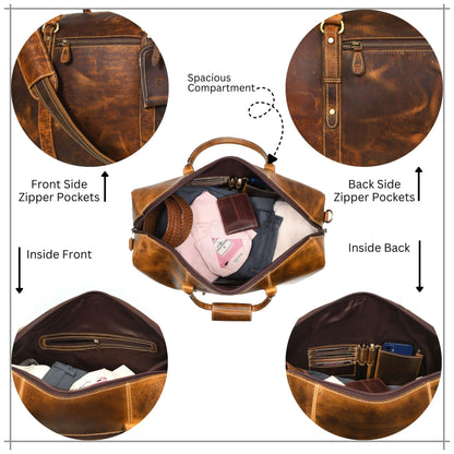 Aaron Leather Goods – Full Grain Leather Duffel Bags for Travel, Weekend, Overnight, and Sports Gym | Stylish Bags for Men and Women.
