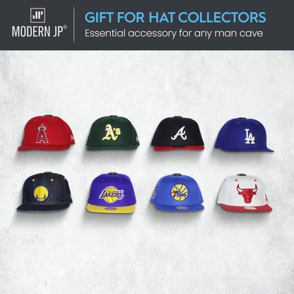 Modern JP Adhesive Hat Hooks for Wall (16-Pack) - Hat Rack for Baseball Caps, Minimalist Hat Display, Strong Hold Hat Hangers for Wall - USA Patented, Black