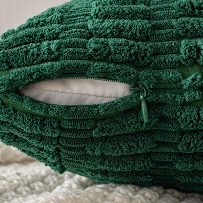 MIULEE Decorative Pillow Covers - Soft Dark Green Corduroy | Pack of 2, 18x18 Inch, Boho Striped Design for Modern Farmhouse Home Decor