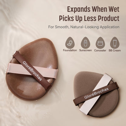 Makeup Sponge Set, GloréBrochas 4PCS Micro Porous Foundation Sponge, Latex-Free PU Makeup Puff, Low Absorption 3.2 Inch Soft Dual-Sided Foundation Puff, Individually Wrapped