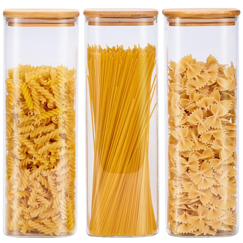 Spreccio Square Glass Food Storage Jars with Lids 2.47 Qt [Set of 3], Perfect for Pasta, Cookies, Nuts, Coffee, Cereal, Flour, Organize Your Kitchen and Pantry with BPA-Free Glass Jars with Canisters