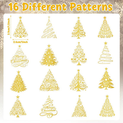 BkeeCten Foil Christmas Tree Stickers - 1000 Pcs Easy Peel Metallic Tree Waterproof Vinyl Reusable Laptop Self Adhesive Stickers Classroom Prizes Water Bottle Page Activity Pad Party Favors Skateboard