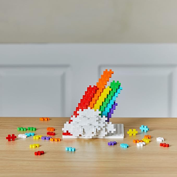 PLUS PLUS 240 Piece Interlocking Building Blocks for Kids Open Ended Connecting Toys STEM Bin Mini Manipulatives - Rainbow Mix Play Tube &amp Baseplate