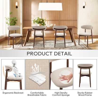 COLAMY Wooden Dining Chairs Set of 4, Modern Fabric Upholstered Kitchen Side Chairs, Farmhouse Dining Room Chair with Foot Pegs, Beige