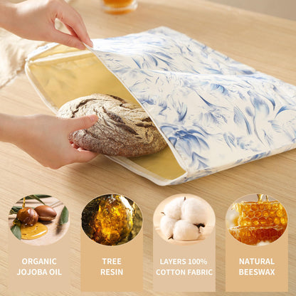 Wide Zipper Access Cotton &Beeswax Bags for Homemade Bread 2 Pack XL Reusable Beeswax Bread Bags for Homemade Bread Freezer Organic Cotton Food Storage Bags to Keep Fresh