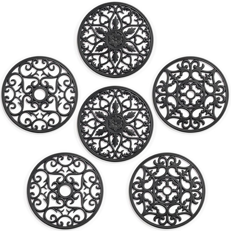 SMARTAKE 6 Set Silicone Trivet Mats for Hot Dishes, Heat Resistant Pots and Pans Holders, Non-Slip Flexible Hot Pads Coasters for Countertops Table, Modern Kitchen Decor Accessories (Black)