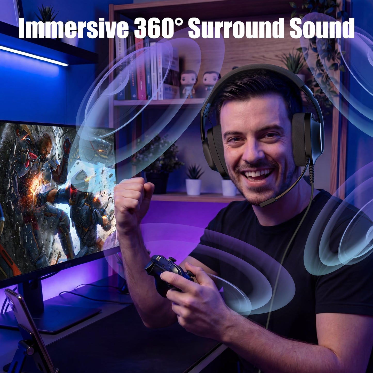 WIRWTRU S30 Gaming Headset with Microphone,198g Lightweight Design, Wired Gaming Headphones for Xbox, Xbox Series X|S, PS5, PS4, Switch, PC, Noise Cancelling Mic, Soft Earmuffs (Black)