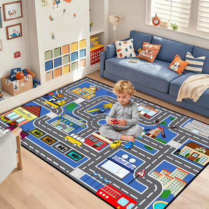Car Rugs for Kids Toy Cars - Car Track Carpet Blue Road Rug for Kids, Car Traffic Road Play Mat for Room Bedroom Decor, 4'×5'