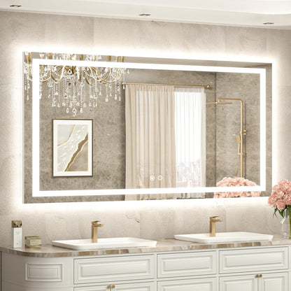TETOTE 55 x 30 LED Bathroom Mirror with Frontlit and Backlit, Brighter Light up Bathroom Vanity Mirror with Lights, 3-Color Dimmable Lighted Vanity Anti Fog Mirror, Waterproof, Shatterproof