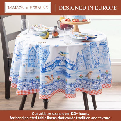 Maison d' Hermine Table Cloth Round Table 100% Cotton 63 Round Inches Tablecloth Reusable Decorative for Dining Kitchen Room Farmhouse Home Gifts for Mothers Day Spring Summer - Amsterdam Canals