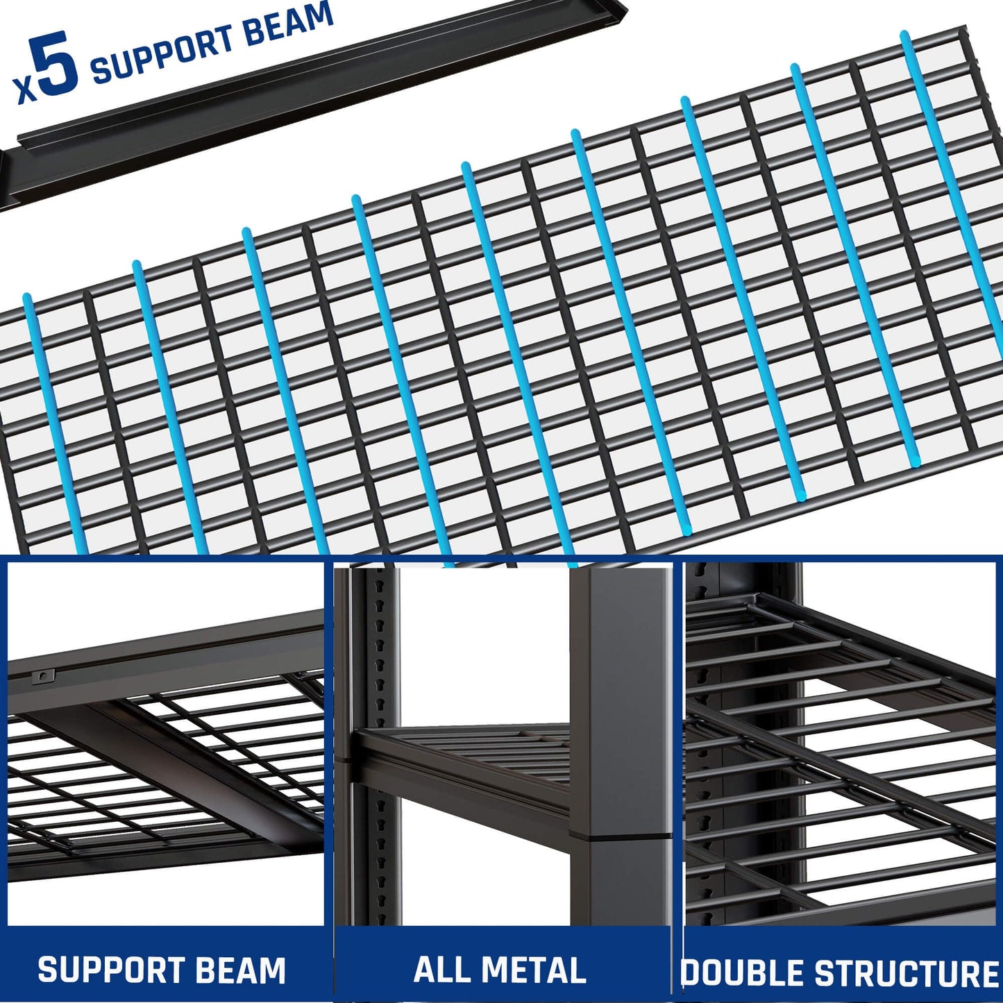 PMKES 67" W Garage Shelving Heavy Duty, 67" W x 24" D x 84" H, Adjustable 5 Tier Metal Shelves, Commercial Metal Shelf Rack, Industrial Shelving