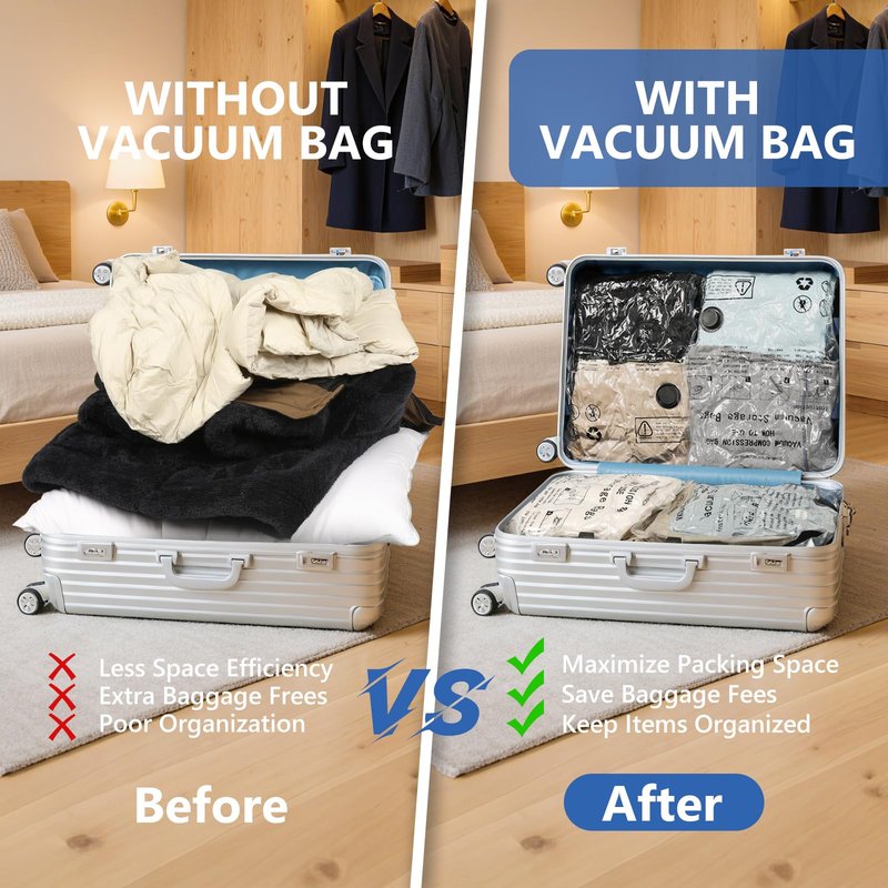 NESCCI Travel Vacuum Bags for Clothing with Rechargeable Wireless Air Pump,18 Pack Compression Seal Packing Bags for Luggage Suitcase,Carry-on Size Space Saver Vacuum Storage Bags