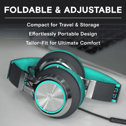 ARTIX CL750 Wired Headphones with Mic & Volume Control — Noise Isolating On-Ear Headphones for Computer and Laptop Wired, Plug in Corded Headphone Over Ear with Wire (Foldable, Aux Jack 3.5mm)