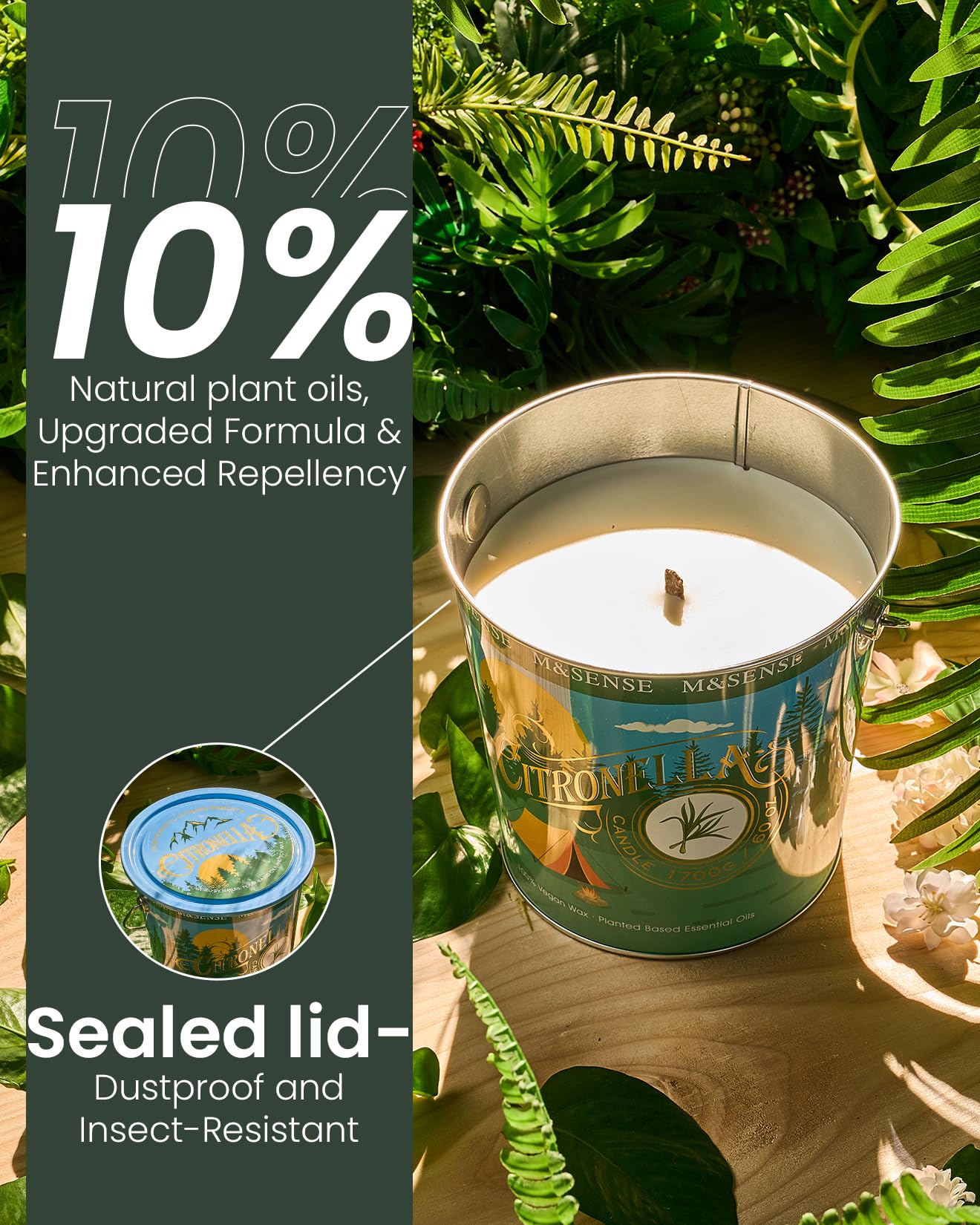 M&SENSE Citronella Candles Outdoor, 250 Hours Burn Natural Citronella Oil Soy Candle for Patio Camping, 40 oz Large Long Lasting Lemongrass Summer Candles for Indoor Home Scented