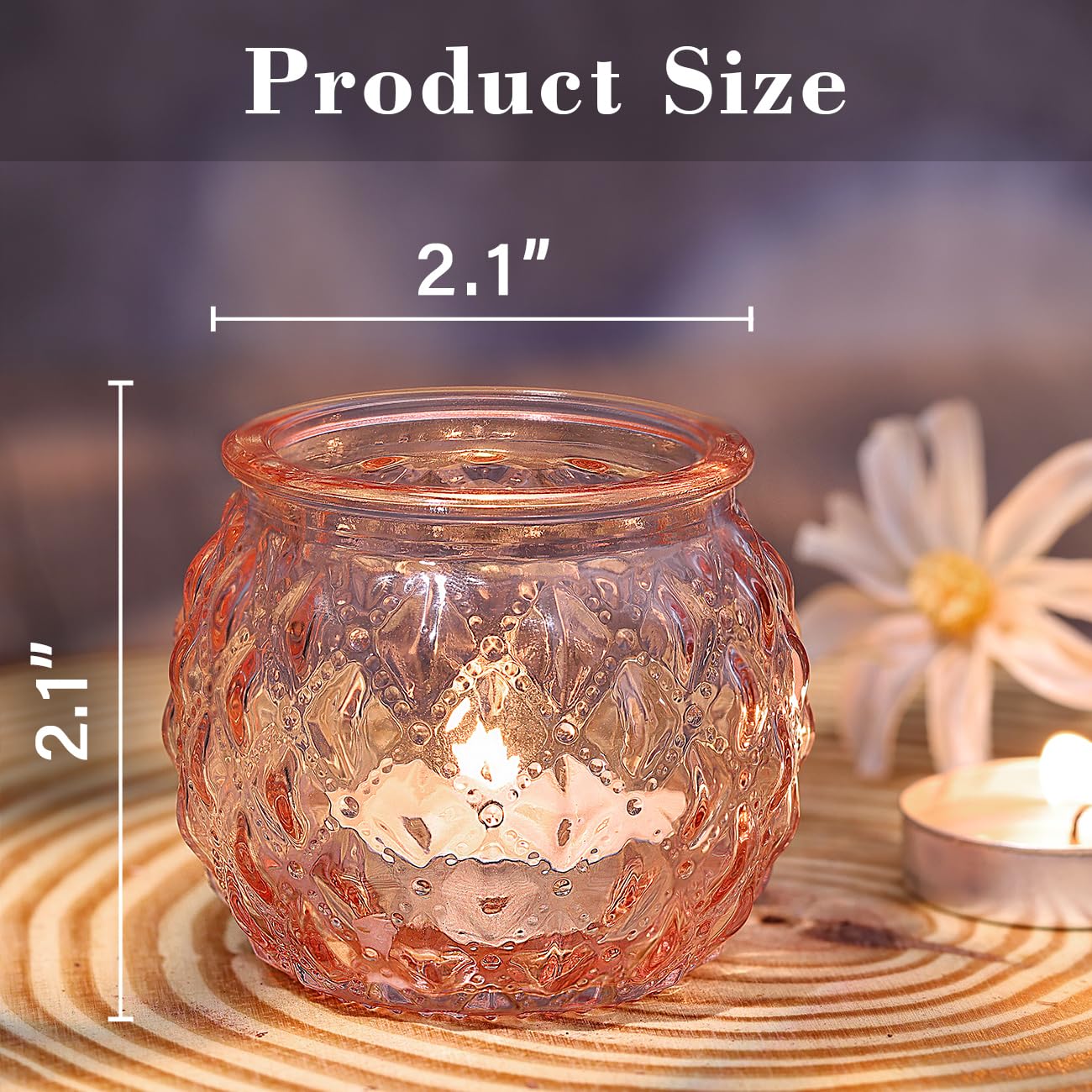 DARJEN Pink Votive Candle Holders Set of 24- Round Glass Candle Holders Bulk for Flameless LED Tea Waxes, Romantic Candle Holder for Wedding & Home Table Decor, Various Parties