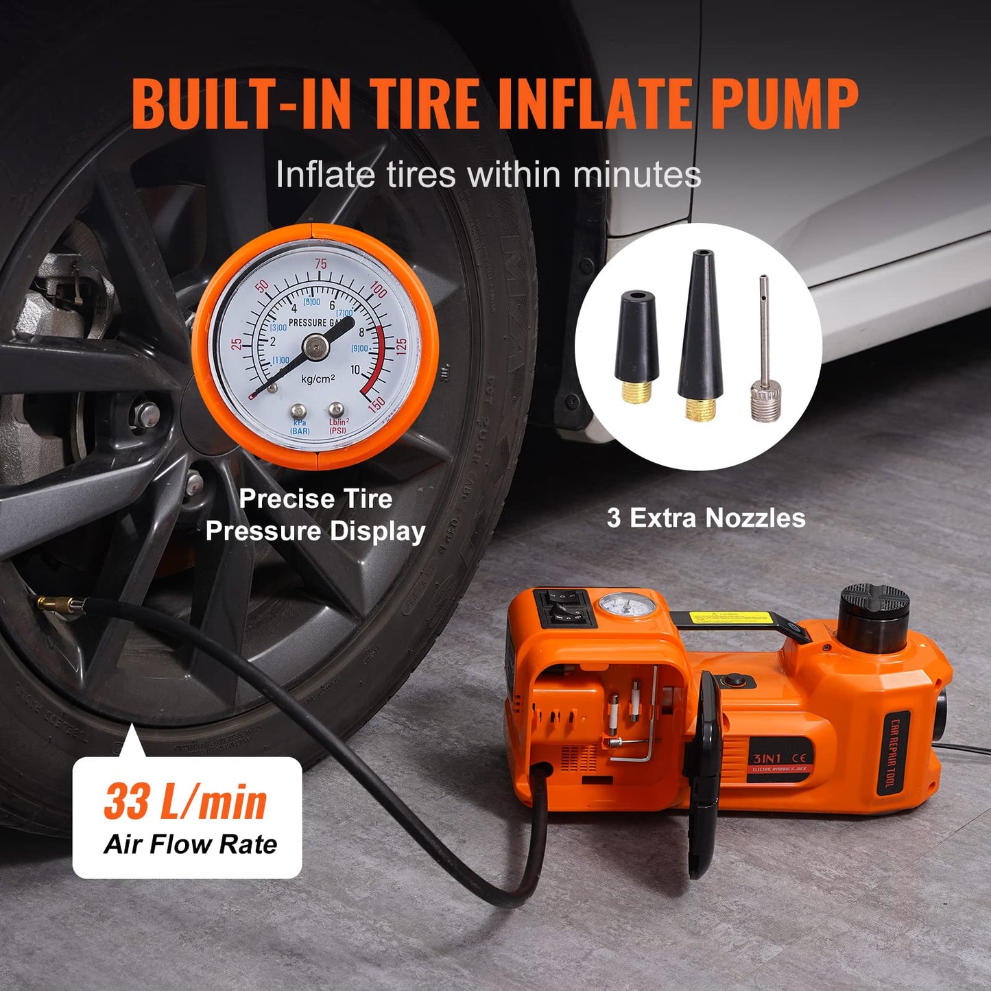 VEVOR Electric Car Jack, 5 Ton/11023 LBS Hydraulic Jack Lift with Built-in Inflatable Pump and LED Light, Portable Car Jack for SUV MPV Sedan Truck Change Tires Garage Repair