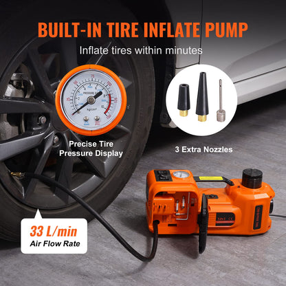 VEVOR Electric Car Jack, 5 Ton/11023 LBS Hydraulic Jack Lift with Built-in Inflatable Pump and LED Light, Portable Car Jack for SUV MPV Sedan Truck Change Tires Garage Repair