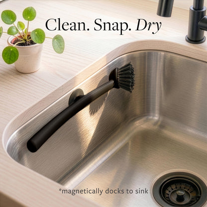 Earth & Mango Magnetic Dish Brush & Scraper, Snaps to Sink, Non-Scratch, Dishwasher Safe, Dish Scrubber – Onyx Black