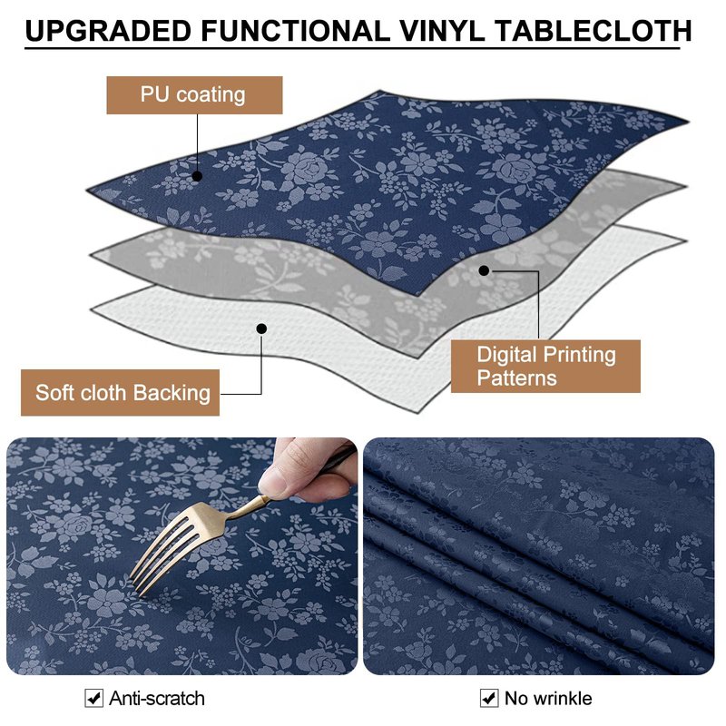 Smiry Rectangle Table Cloth, Waterproof Heavy Duty Vinyl Tablecloths, Wipeable Washable Table Cover for Kitchen and Dining Room (Navy Blue, 54" X 120")
