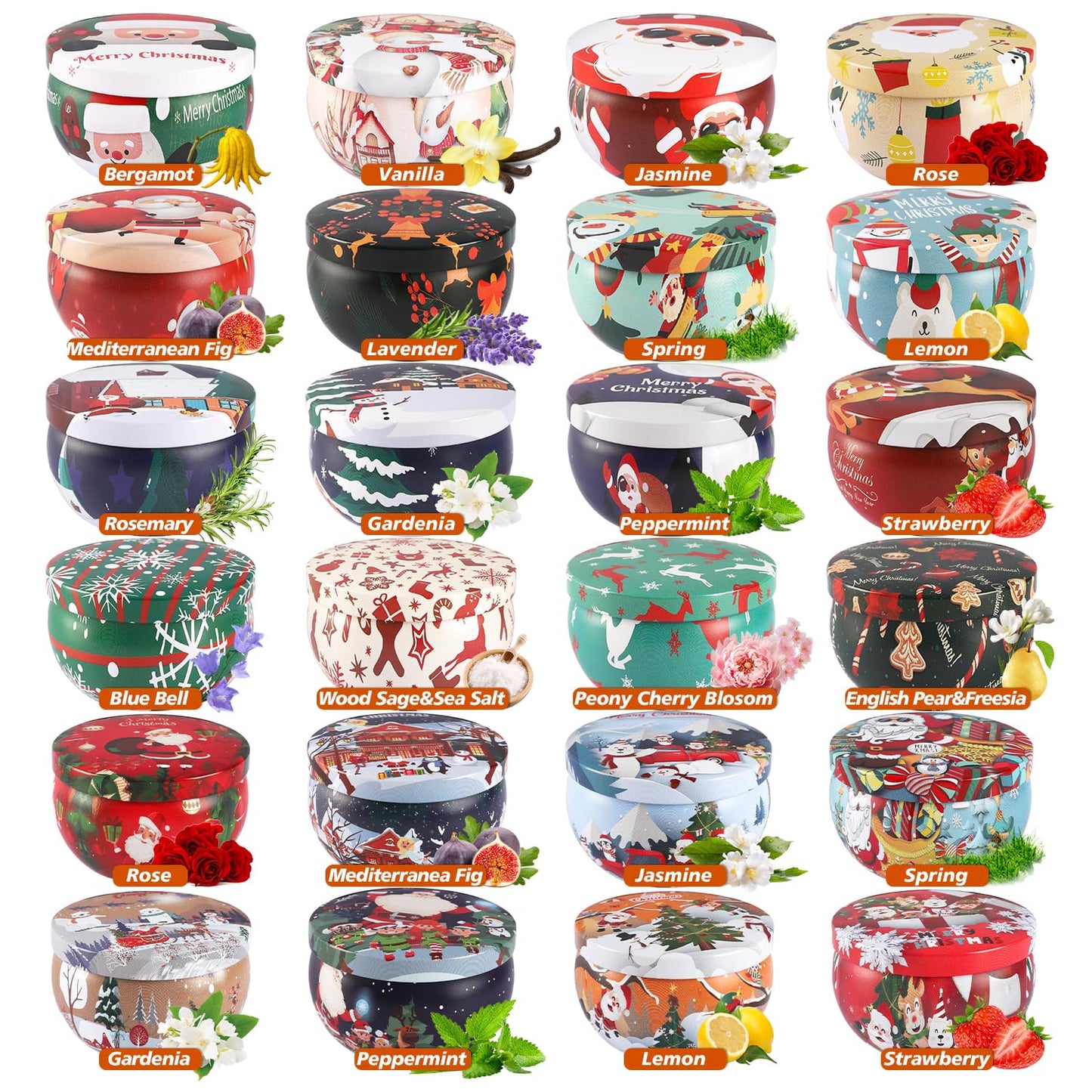 24 Pack Christmas Scented Candles - Natural Soy Wax Advent Candles, Smokeless Clean Burning with Cotton Wick, 2.5oz Mini Jar Candles for Holiday Gifts, Home Decor & Christmas Party Favors