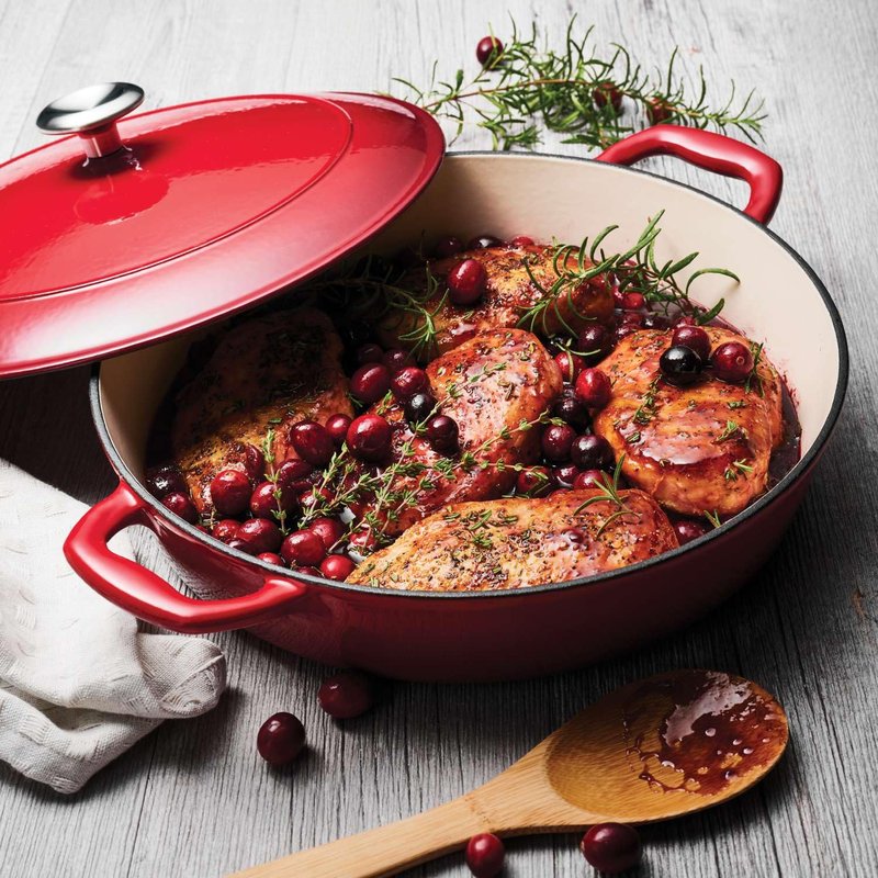 Tramontina Bestow Enameled Cast Iron Braiser Pan with Lid, 4-quart, Cactus with Gold Knob