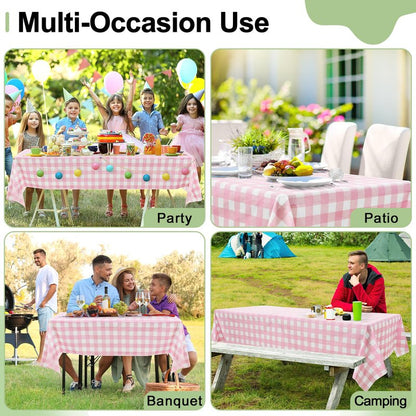 misaya 3 Packs Buffalo Disposable Table Cloth, 54 x 108 Inch Waterproof Plastic Tablecloth, Rectangle Pink and White Checkered Table Covers for Picnic, Birthday, Party