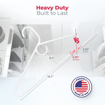 Neaties Heavy Duty Clothes Hangers 18 Pack – Made in the USA – 8lb Capacity Plastic Hangers for Adult Clothing – Durable for Pants, Coats, Jackets, or Jeans – White