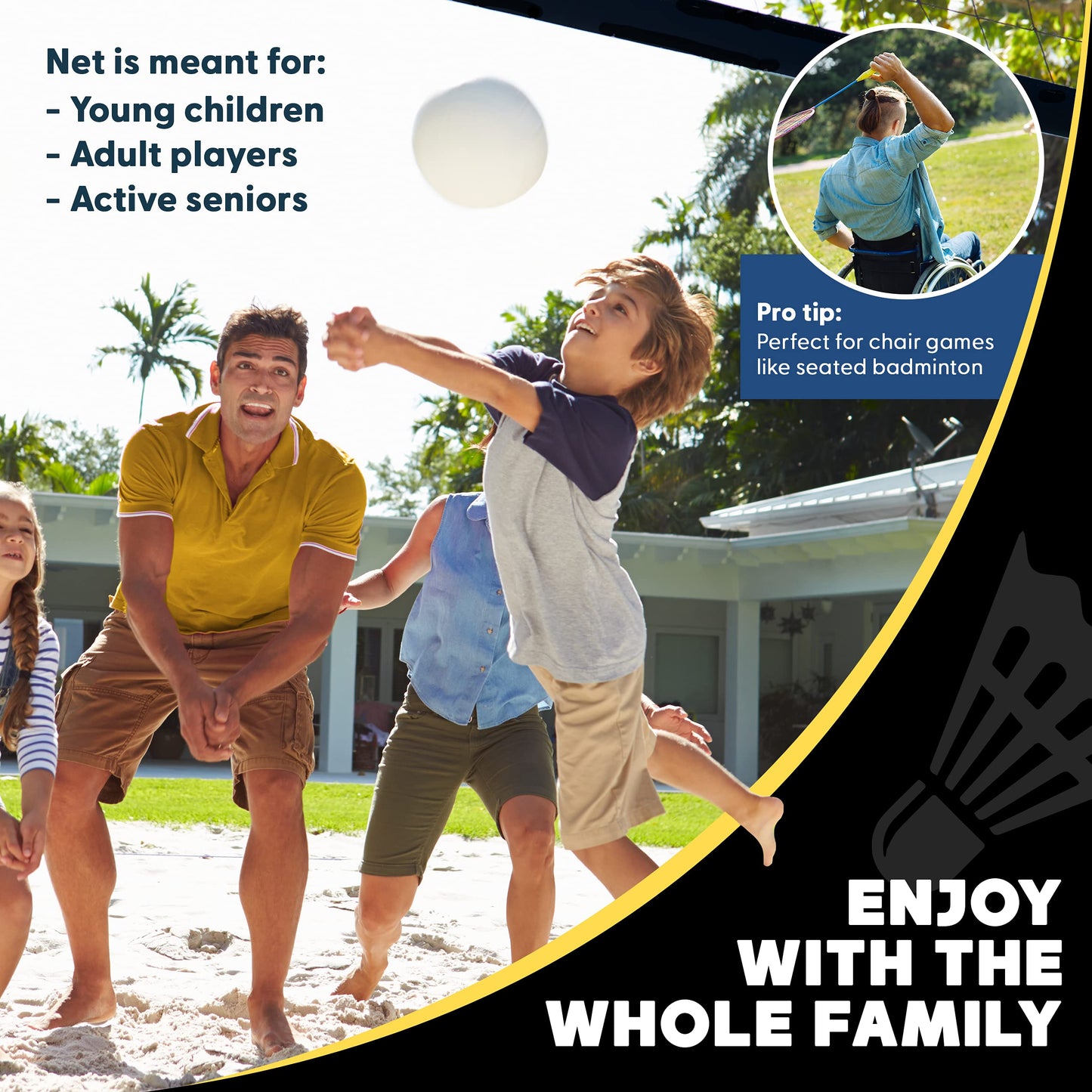 BOULDER Portable Badminton Pickleball Net - Foldable / Extendable Poles for Multiple Sports Heights (UP to 5 ft) - Ideal for Tennis, Pickleball, Soccer Tennis - Easy Setup (Black, 17 FT)