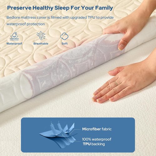 BEDLORE Waterproof Mattress Protector - Twin XL Soft Breathable Cover with Deep Pocket 6"-15" Depth | Beige