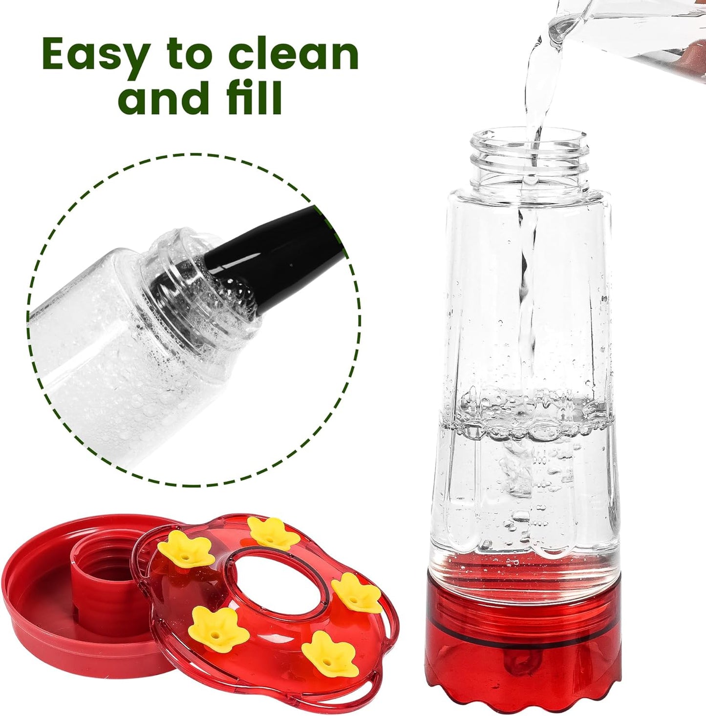 Skiennix Hummingbird Feeder - 15 Ounce Red Outdoor Feeder with Ant Moat & 5 Feeding Ports