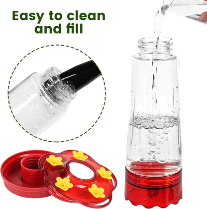 Skiennix Hummingbird Feeder - 15 Ounce Red Outdoor Feeder with Ant Moat & 5 Feeding Ports
