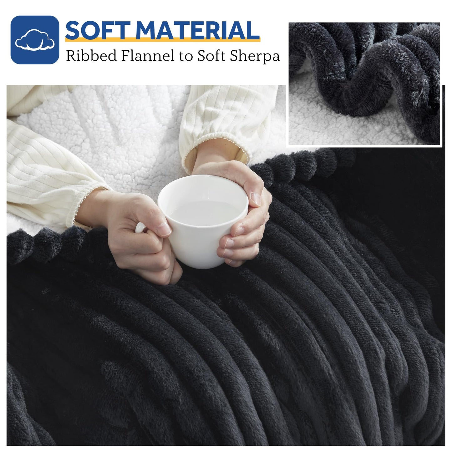 SEALY Electric Blanket Full Size, Soft Ribbed Flannel to Sherpa Reversible Heated Blanket with 10 Heat Settings & 1-12 Hours Auto-Off Overheat Protection, Machine Washable, 72"x84" Beige