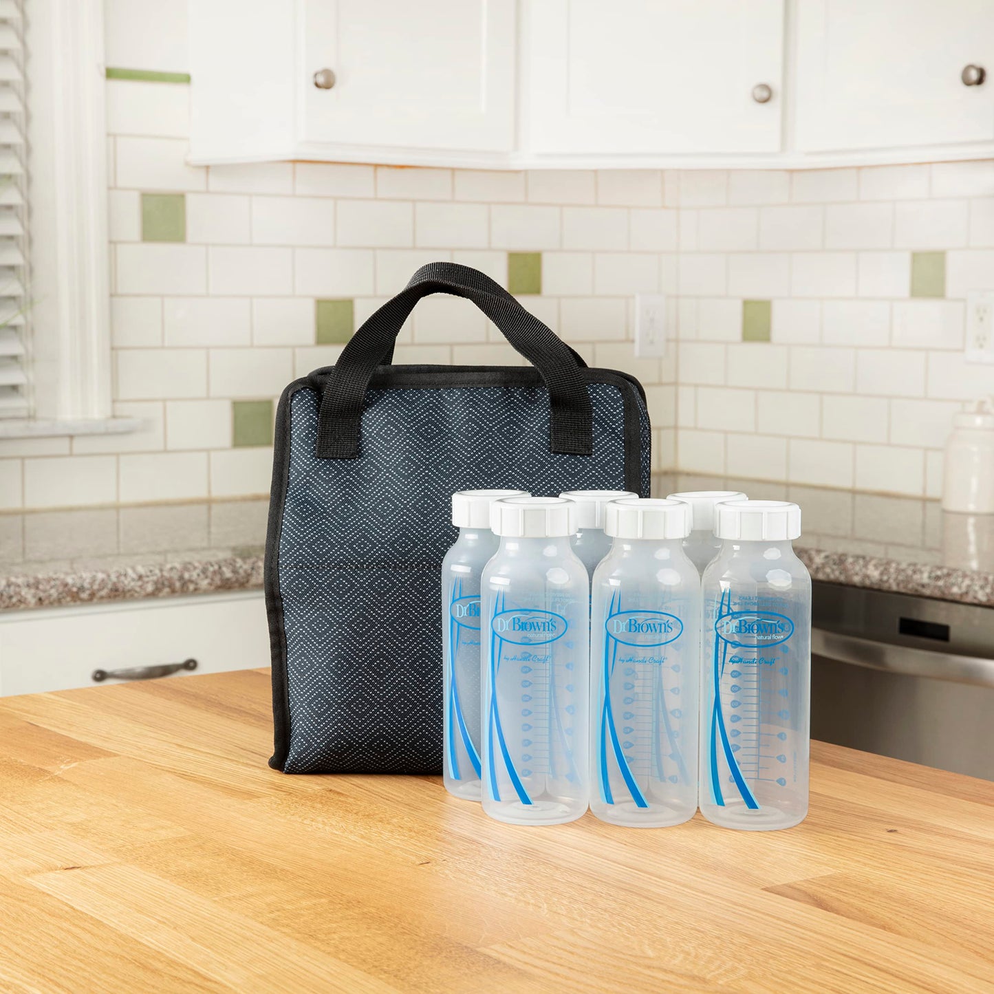 Dr. Brown's Fold & Freeze Bottle Tote, Travel Baby Bottle Insulated Cooler Bag, Store Up to 6 Baby Bottles, Black, BPA Free