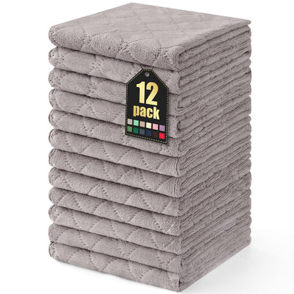 Homaxy 12 Pack Kitchen Dish Cloths (10 x 10 Inches, Grey), Super Soft and Absorbent Coral Velvet Dish Towels, Nonstick Oil Fast Drying Microfiber Cleaning Cloth, No Lint Household Dishcloths