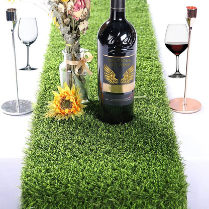 Kesfey Grass Table Runner 12 x 108 Inch Artificial Grass Carpet Rug Green Synthetic Table Runners Thickly Fake Grass Table Runner for Family Christmas Tabletop Decor Golf Party Decorations Baby Shower