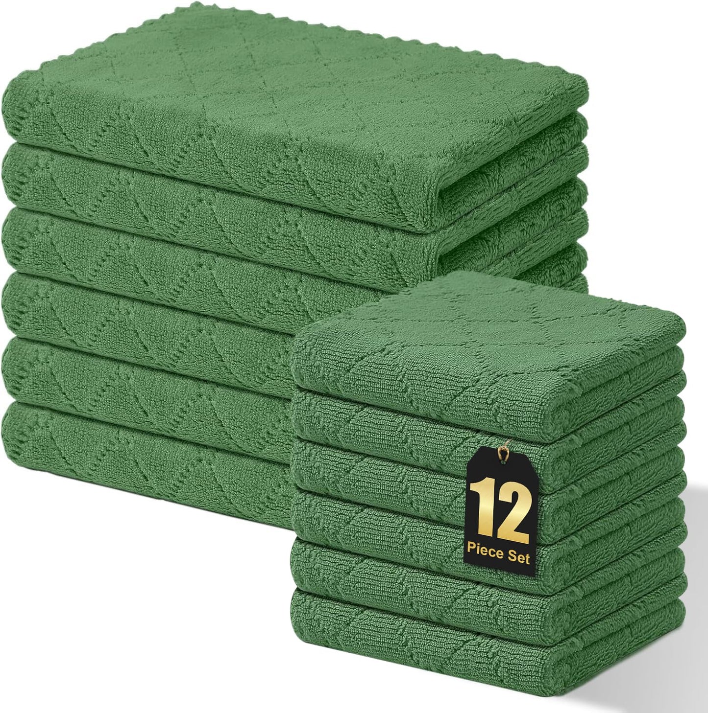 Homaxy 12 Pack Kitchen Dish Cloths (10 x 10 Inches, Grey), Super Soft and Absorbent Coral Velvet Dish Towels, Nonstick Oil Fast Drying Microfiber Cleaning Cloth, No Lint Household Dishcloths