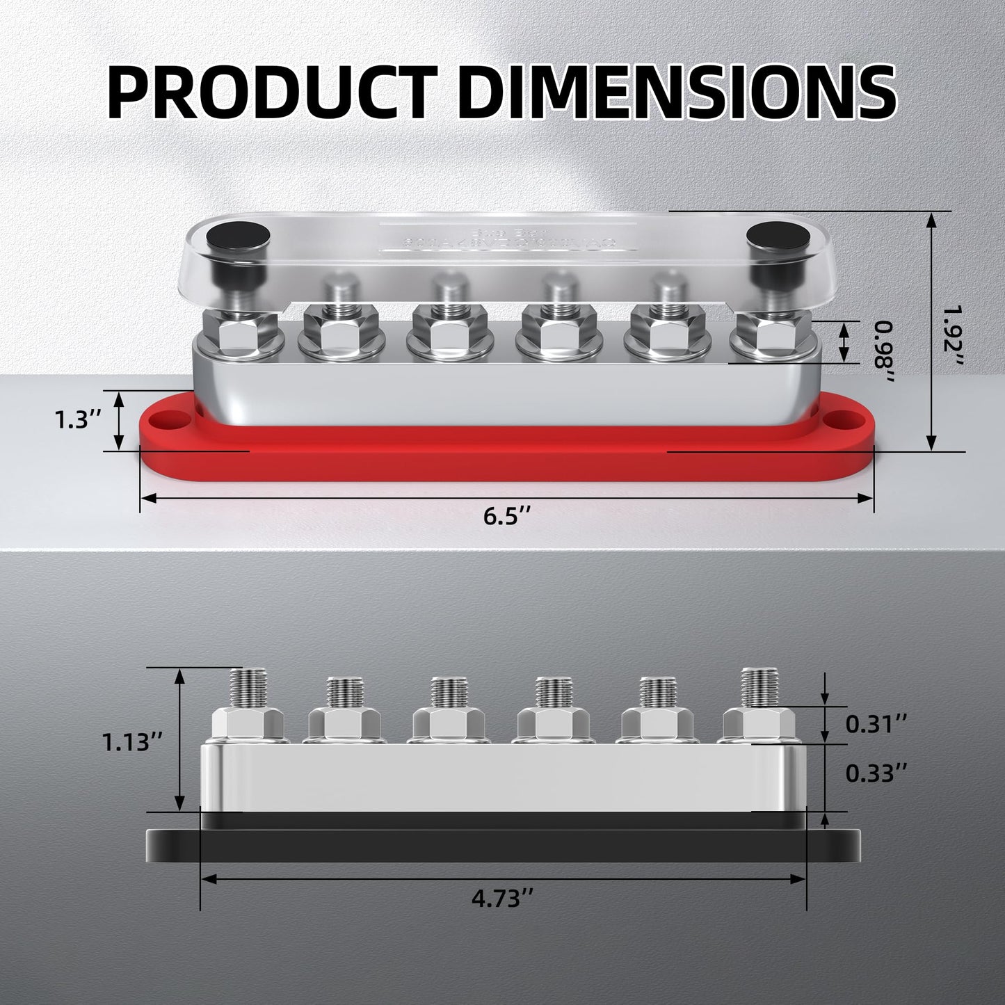 RVMARINEPAT 600A 12V 24V 48V Bus Bar with 6 x 3/8" (M10) Studs, Industrial Power Distribution Block & Battery Terminal Kit with 12 Lugs for Off-Grid Solar, Battery Bank, EV (Pair)