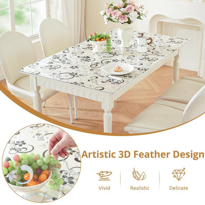 LovePads Floral Clear Table Cover Protector - 24 x 48 Inch Thick Plastic Table Cloth, Waterproof PVC Desk Mat for Dining Room Table, Wood Furniture Topper, Anti-Scratch Desk Pad for Kids Writing,
