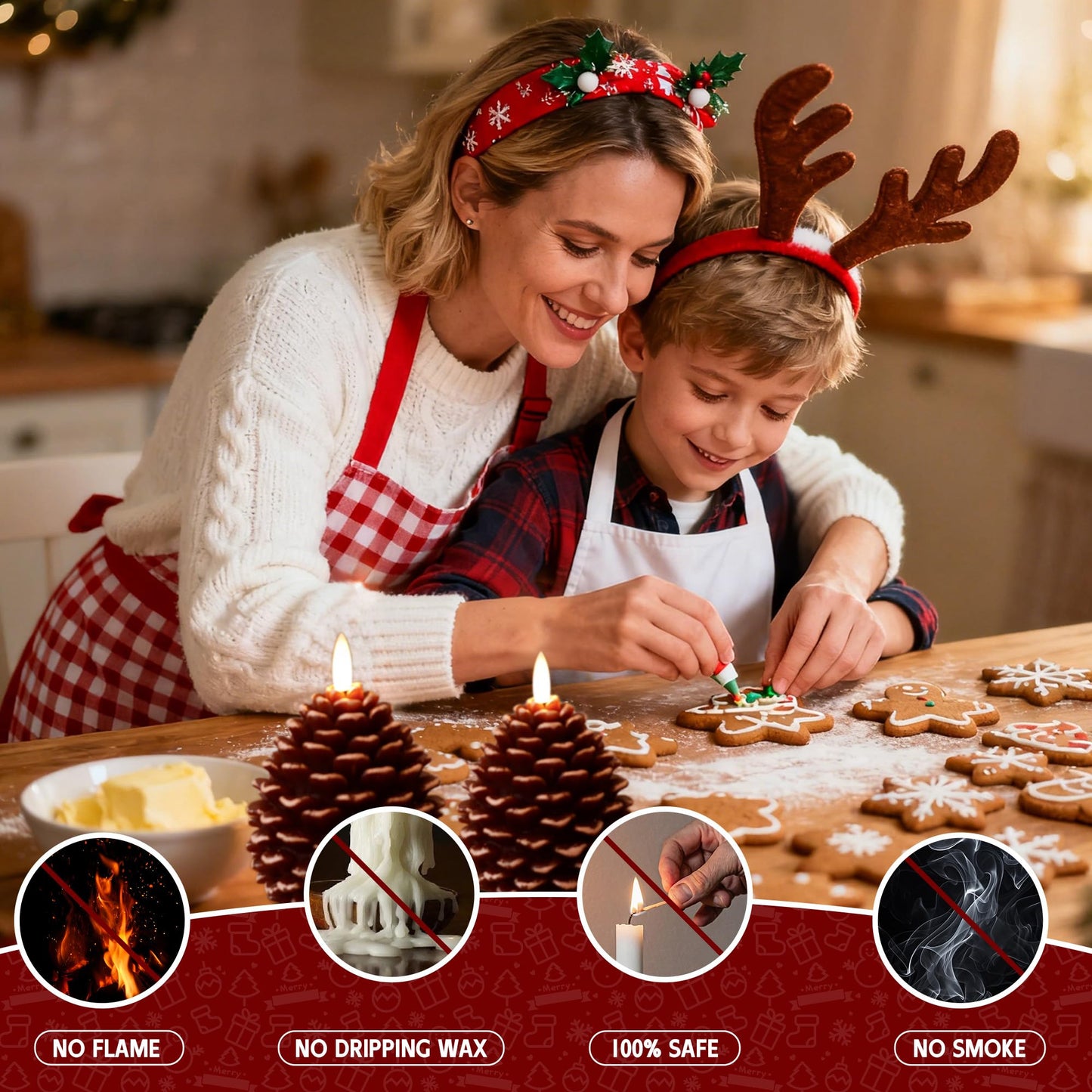 SEHNSY Christmas Flameless Pinecone Candles with Remote,Real Wax Battery Operated Candles, Flickering Led Pine Cone Candle for Xmas Holiday Winter Home Decoraction, 2 Pack