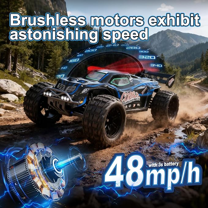 1/8 High Speed RC Cars for Adults 4WD Off-Road Electric Truggy with 3S 5000mAh LiPo Battery &amp 3660 Brushless Motor RTR RC Truck Hobby with LED Lights for All Terrain