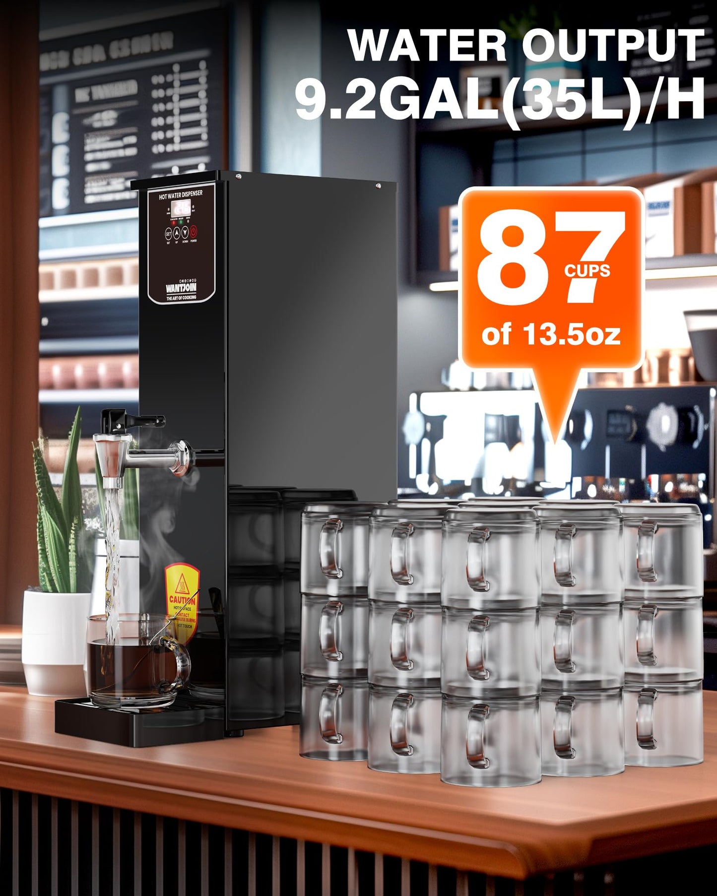 WantJoin Commercial Hot Water Dispenser - 35L(9.2 GAL)/Hour Water Boiler Step-Heating Electric Countertop Water Dispenser Automatic Temperature Control Max 212°F for Boba Tea Coffee Shop Office