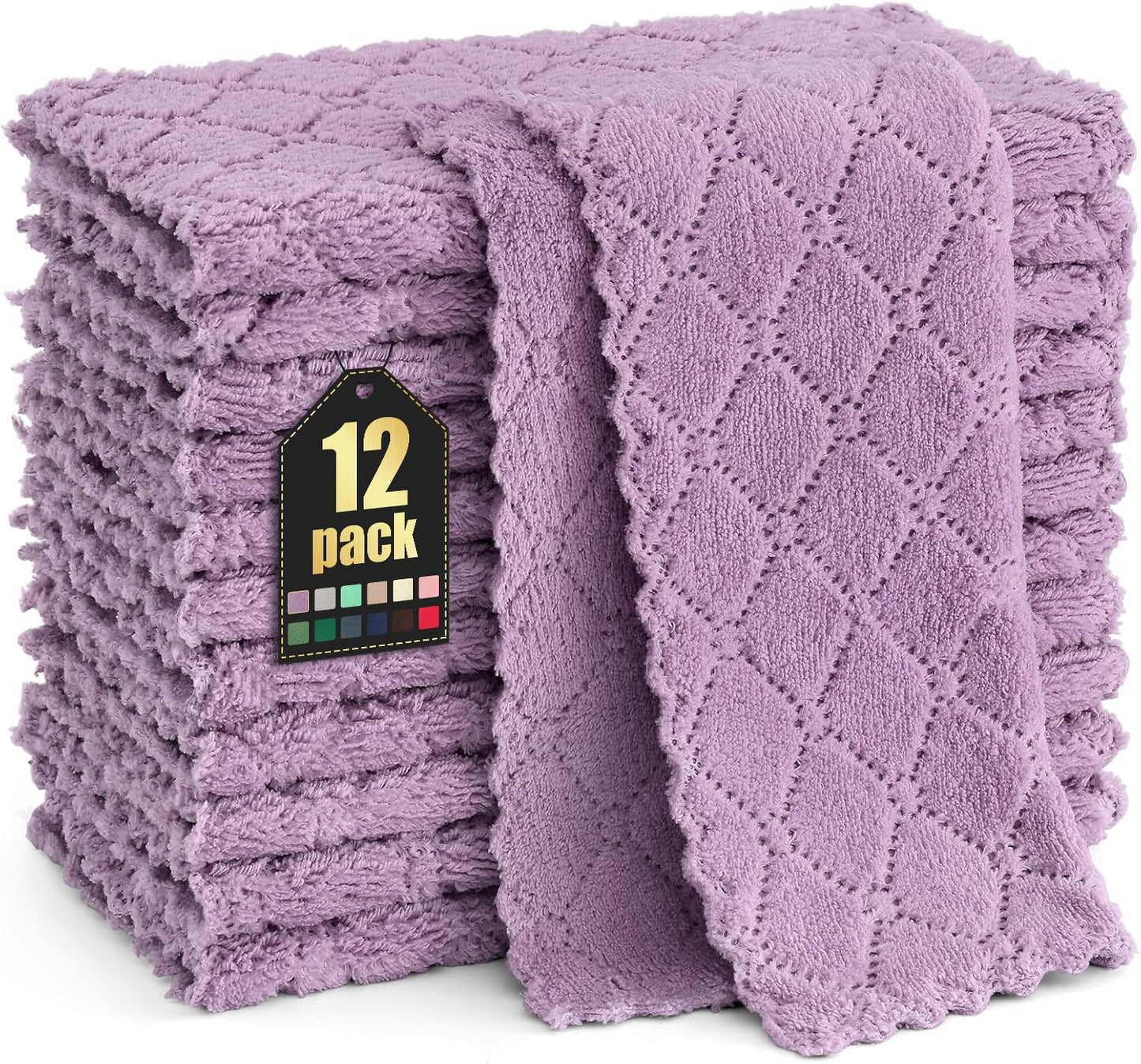 Homaxy 12 Pack Kitchen Dish Cloths (10 x 10 Inches, Grey), Super Soft and Absorbent Coral Velvet Dish Towels, Nonstick Oil Fast Drying Microfiber Cleaning Cloth, No Lint Household Dishcloths