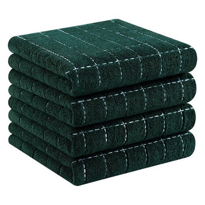 Homaxy 100% Cotton Terry Kitchen Towels(Blackish Green, 13 x 28 inches), Checkered Designed, Soft and Super Absorbent Dish Towels, 4 Pack