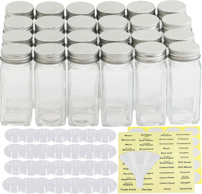 Simple Houseware Spice Jars 4 Ounce Square Bottles w/labels, 24 Packs