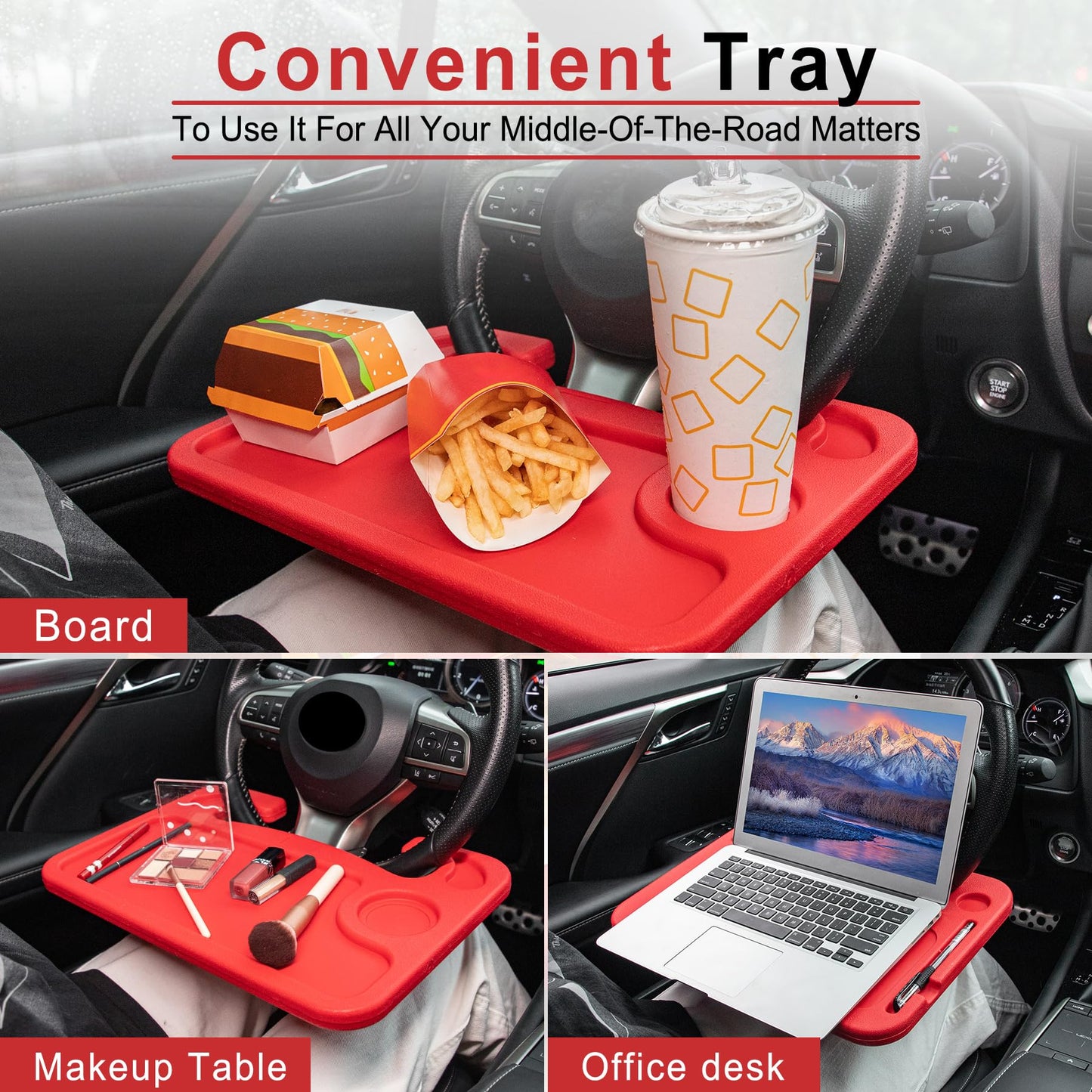 JUSTTOP Car Steering Wheel Desk for Laptop,Multipurpose Travel Car Accessories, Car Seat Stand Trays for Eating, Steering Wheel Under Table Console(Black)