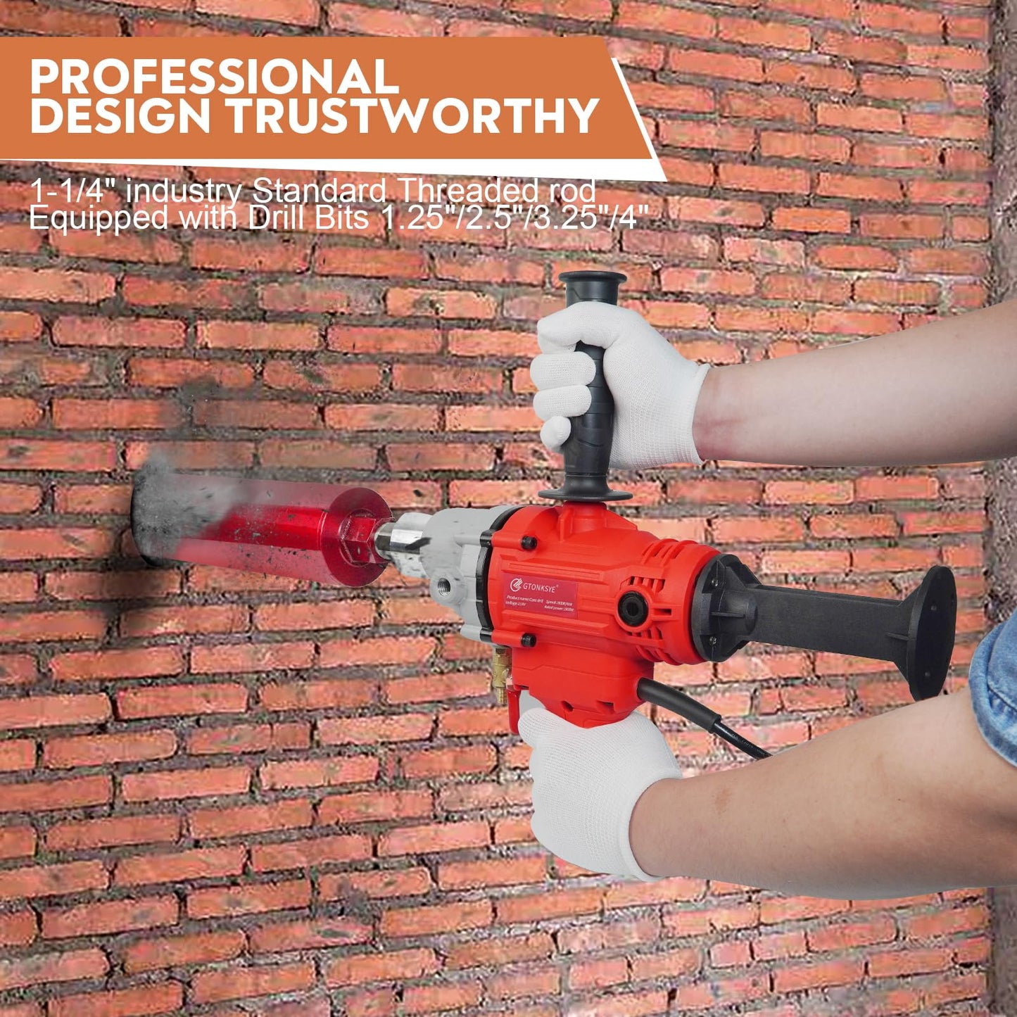 Gtonksye Diamond Core Drilling Machine, Handheld Dry and Wet Core Drill Rig, 1-1/4"Threaded Shaft, Equipped with Wet Drill Bits 1.25", 2.5", 3.25",4"and Water Pump Set, for Concrete Bricks and Stones